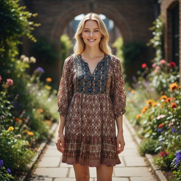 Umgee Boho Multi Color Paisley Boho Dress Loose Fit New - Picture 1 of 9